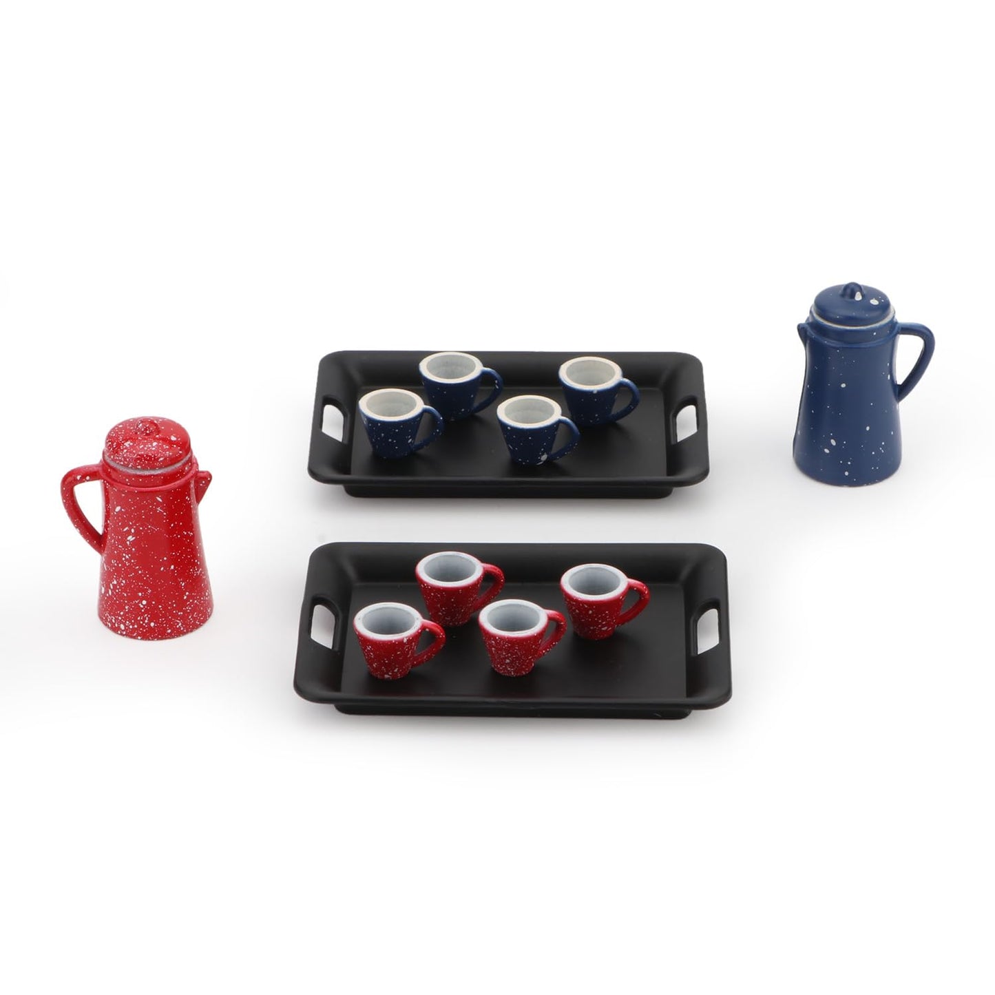 Dollhouse Miniature Spotted Coffee Pot With 4 Cups And Tray Kitchen Accessories 1:12 Scale Appliance Model Japanese Model Dollhouse Ornament Accessories (Blue)