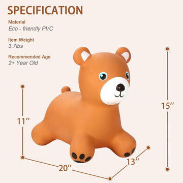INPANY Teddy Bear Bouncy Horse Hopper Toy, Small Brown Rubber Ride-On for Toddlers, Cute Birthday Gift for 2-4 Year Olds