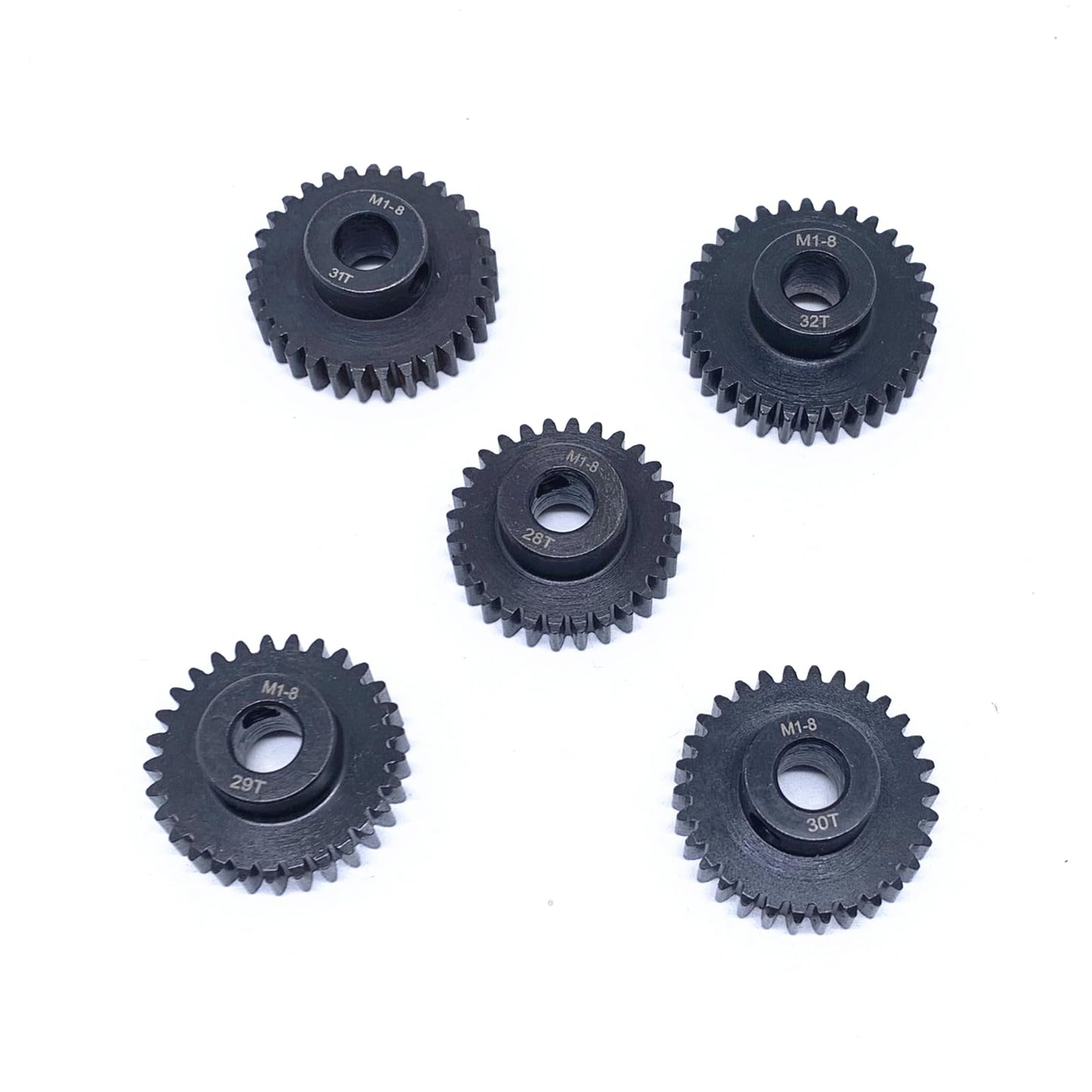 KingVal Replacement 5PCS M1 8mm 28T 29T 30T 31T 32T Steel Pinion Motor Gear Compatible with 1/5 RC Car Brushed Brushless Motor