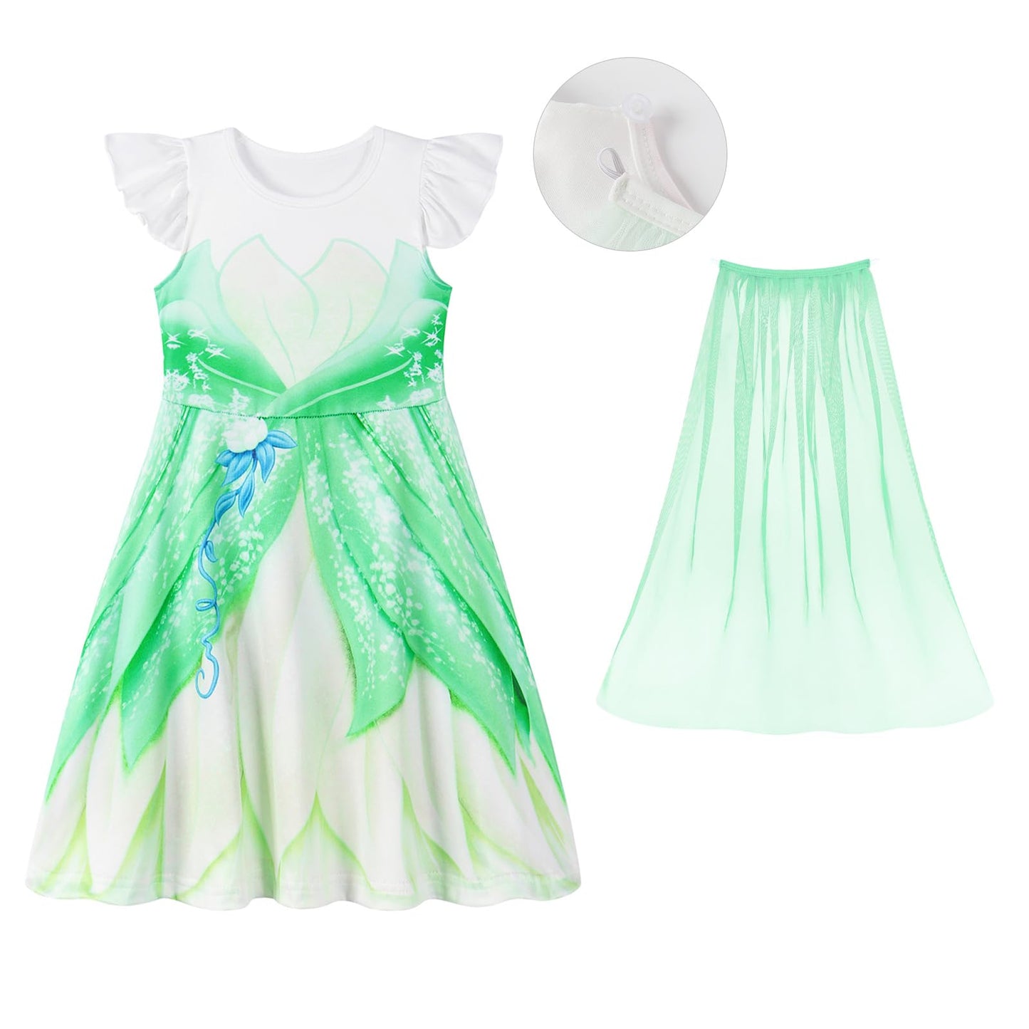 Wonderbabe Tiana Dress For Girls Green Fairy Frog Princess Birthday Party Fancy Dresses Halloween Elf Costume Outfits With Cape Size 1-2T