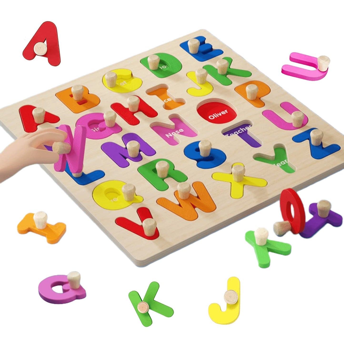 Alphabet Puzzle Wooden Puzzles With Board Knob For Toddlers 1 2 3 4 5 Year Old Abc Puzzle Shape Alphabet Learning Puzzles Toy, G