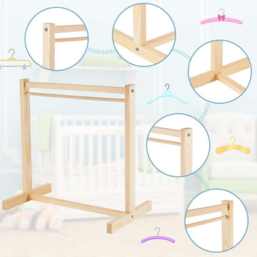 Civaner 11 Pcs Doll Garment Rack With Wooden Clothes Hanger For 18 Inch Girl Doll Clothes Mini Hangers Wardrobe Furniture Accessories For Dollhouse Baby Shower Supplies