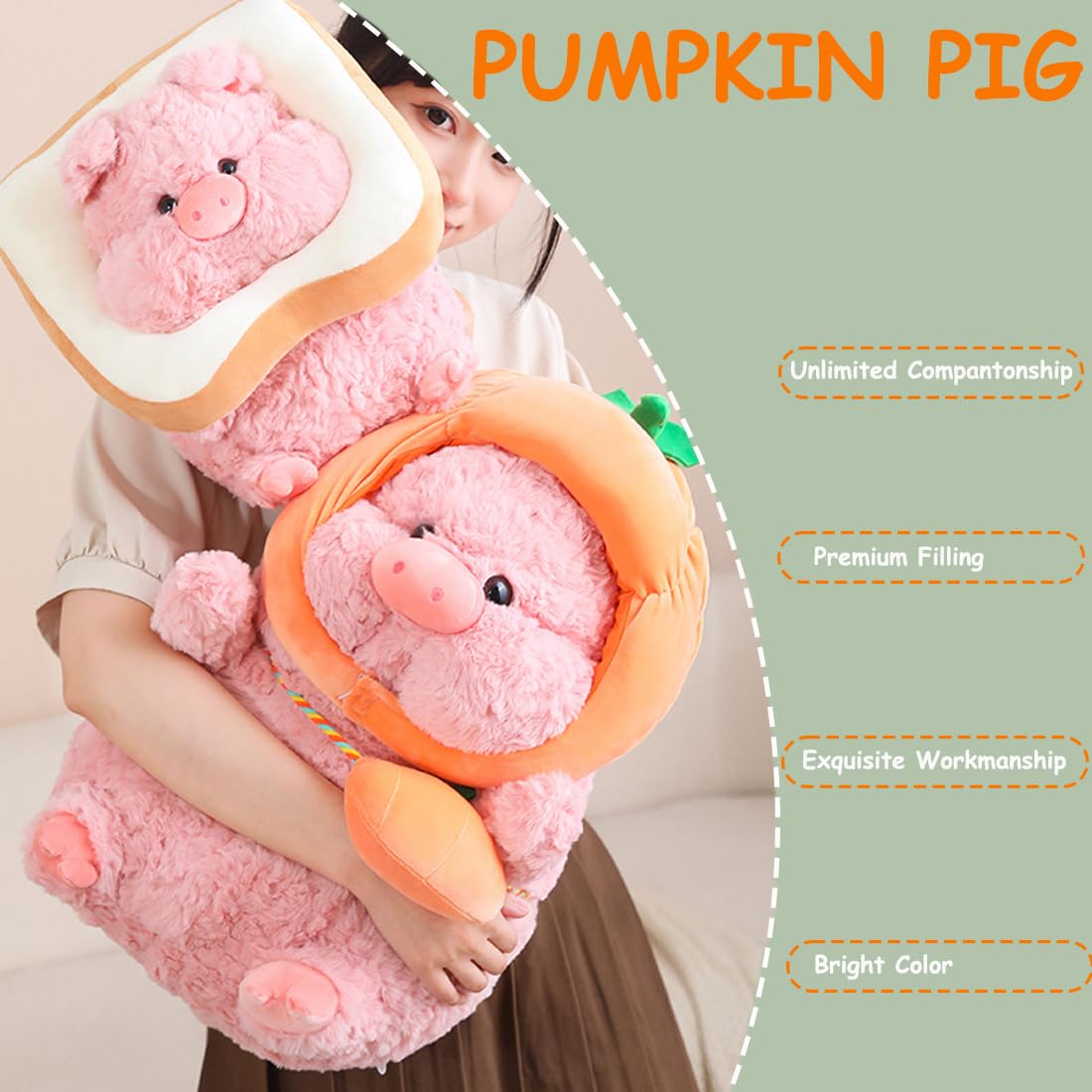 Elainren Pumpkin Pig Stuffed Toy Ultra-Soft Plush Pig Wearing Pumpkin Hat And Pumpkin Backpack, Kawaii Piggy Plushie Doll Dress