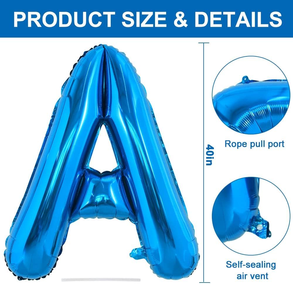 Toniful 40 Inch Large Blue Letter A Balloons Giant Alphabet Letter Balloons,Foil Mylar Big Balloons For Birthday Party Anniversa