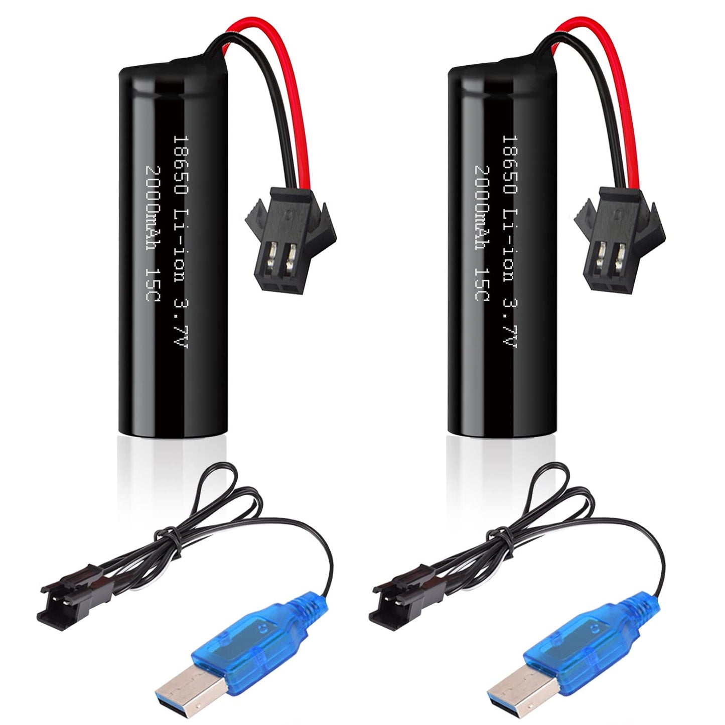 VICMILE 3.7V 2000mah Li-ion Battery 2Pack with 2 USB Chargers SM-2P Plug 15C RC Recgargeble Battery Compatible with DE45 DE42 Re