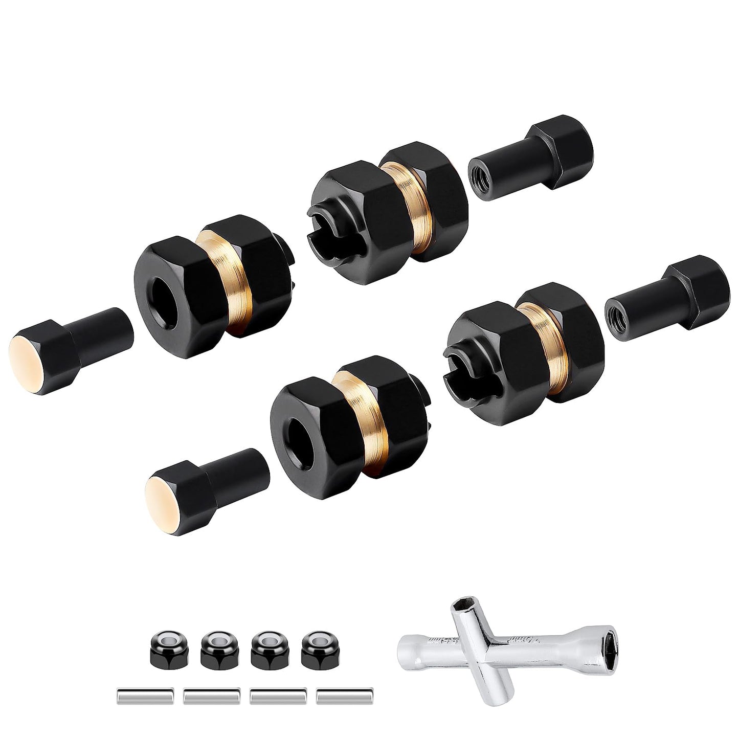 4pcs Brass Extended 7mm Hex Wheel Hubs Extension Adaptor Combiner Coupler for Axial SCX24 Upgrades 1/24 RC Crawler Car Replaceme