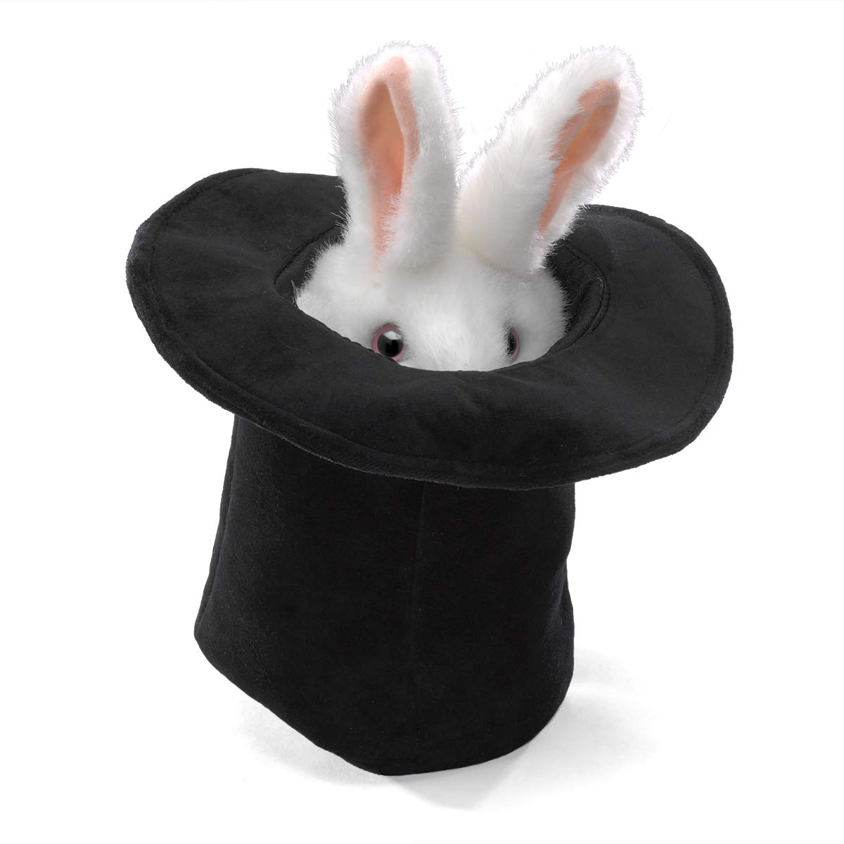 Folkmanis Rabbit In Hat Hand Puppet Black, White, Pink, 1 Ea