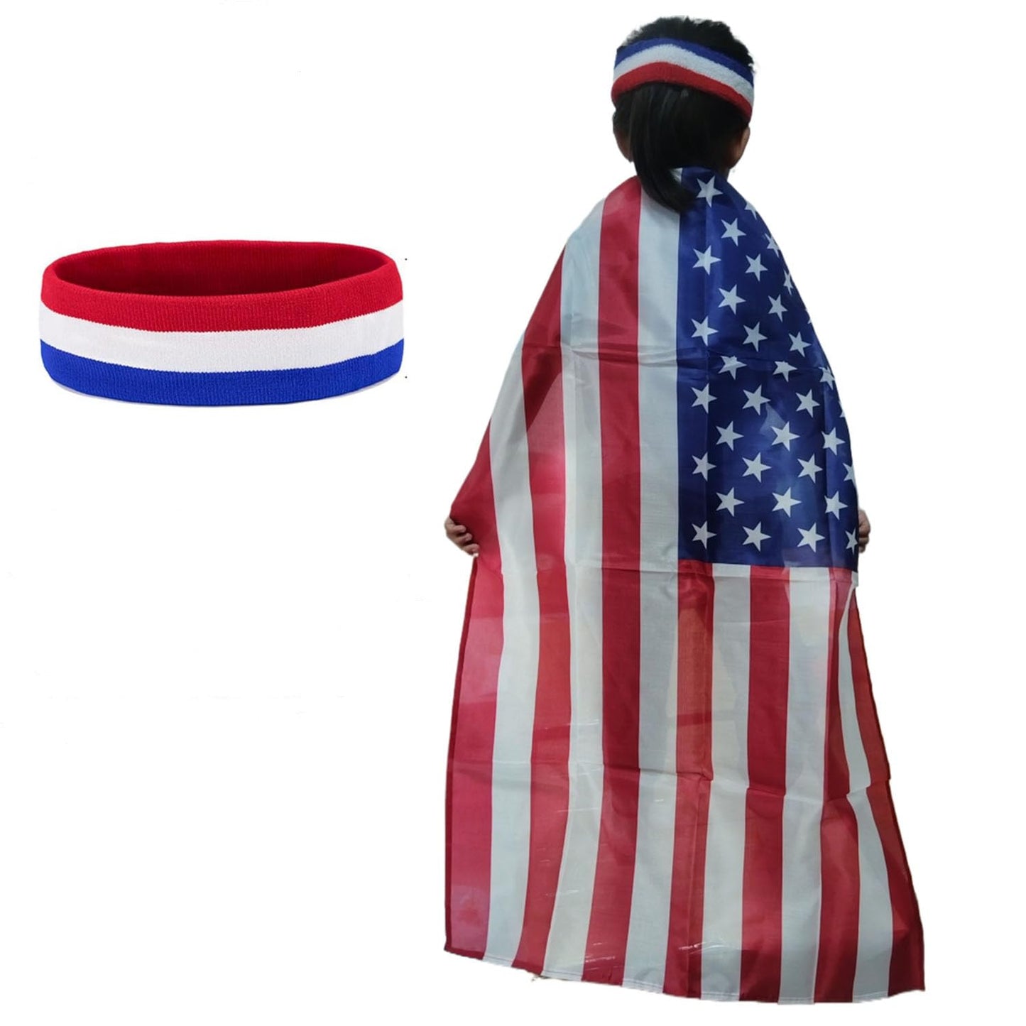 Wgudzpj American Flag Costume Cape USA Patriotic Flag Cloak and headband for Kids Boys Girls
