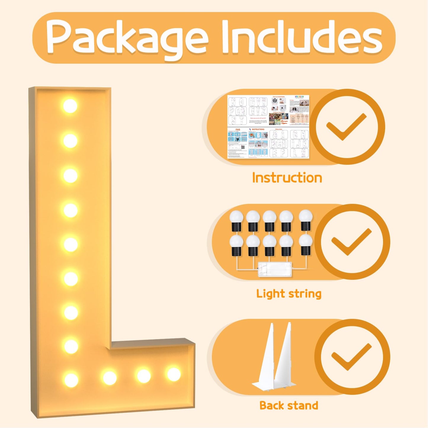 Imprsv 4Ft Marquee Light Up Letters L, Large Light Up Letters For Baby Shower Anniversary Wedding Room Decor, Big Letters For Pa