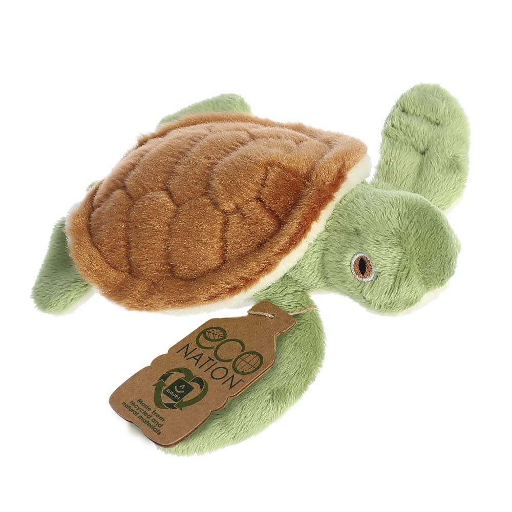 Aurora, 35089, Eco Nation Mini Turtle, 13 Cm, Eco-Responsible Plush, Brown & Green