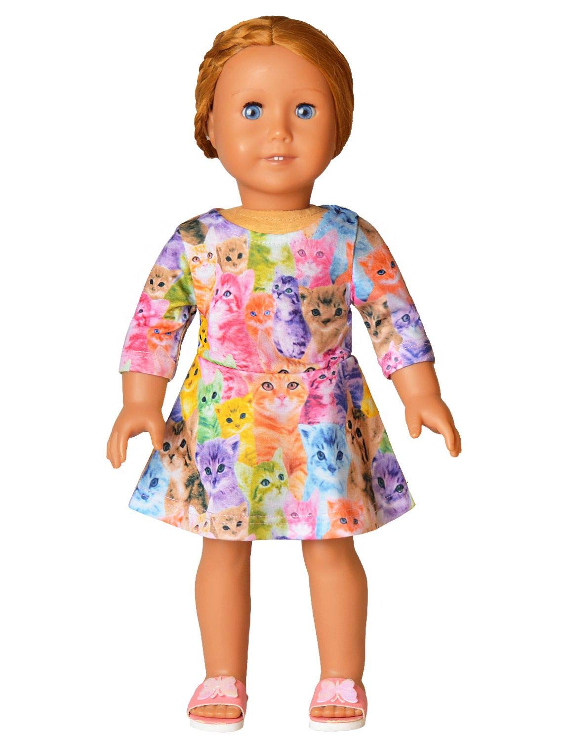 Cat Dresses For Girls & Doll 18 Inch Long Sleeve Fall Winter Kids Dresses 6 7