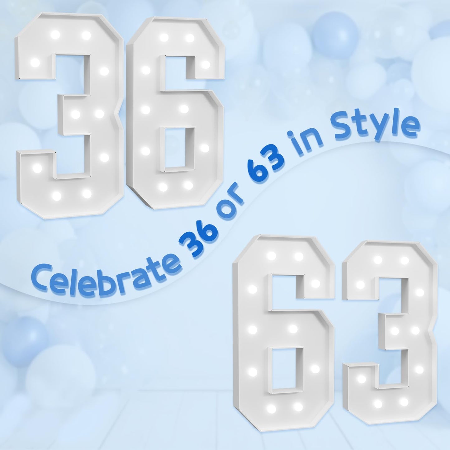 Imprsv Marquee Numbers Large 36Th-Birthday Decorations: 4Ft Light Up Number Party Decor 36 Year Old 63Rd Women And Men Backdrop