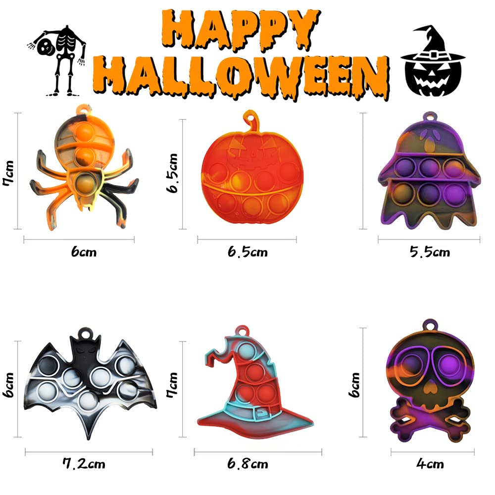 30Pcs Halloween Mini Pop Keychain Fidget Toy, Halloween Party Favors Supplies, Silicone Mini Pop Toys Bulk For Kids Anxiety Stress Reliever For Adults