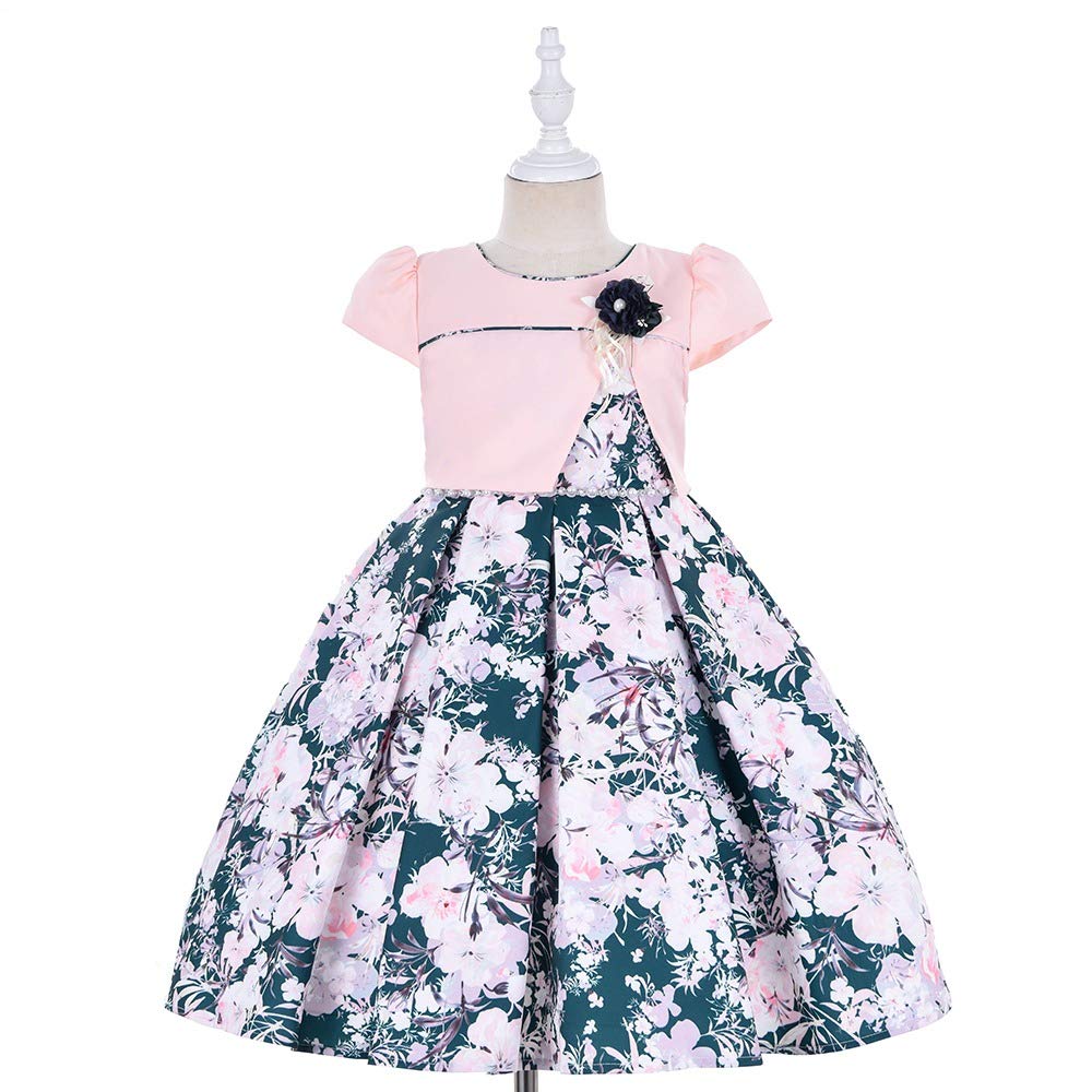 Cosplay Life Floral Dress for Girls and Young mature-themeds Fashion Flower Waistline Kids Party Festival Dress Ages 5-9 Years Old A1 (6yrs Green)