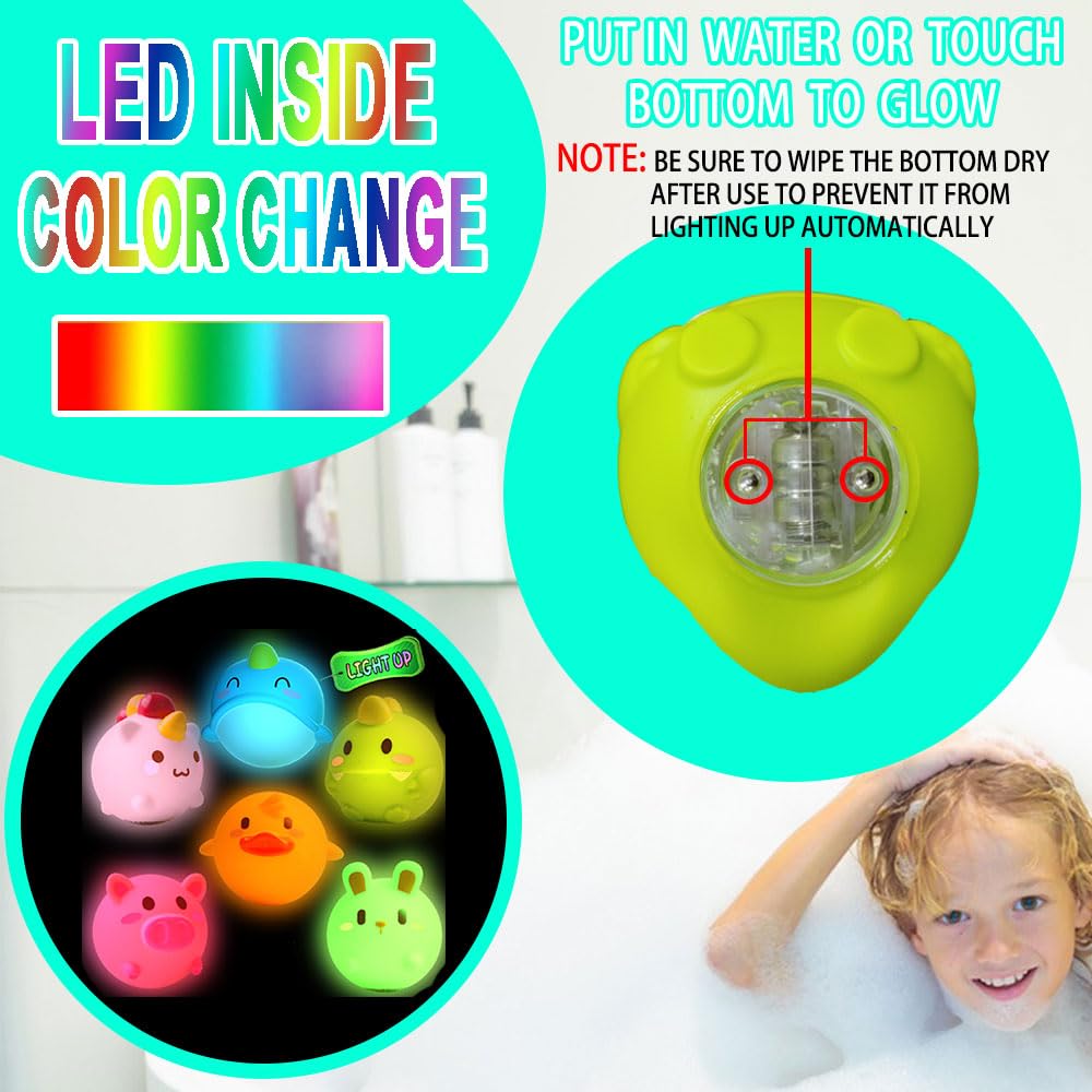 Light Up Bath Toys Toddler No Hole Bath Tub Toys For Baby 6-12 Months Baby Toys 12-18 Months 6Pcs Animal Floating Bathtub Toys F