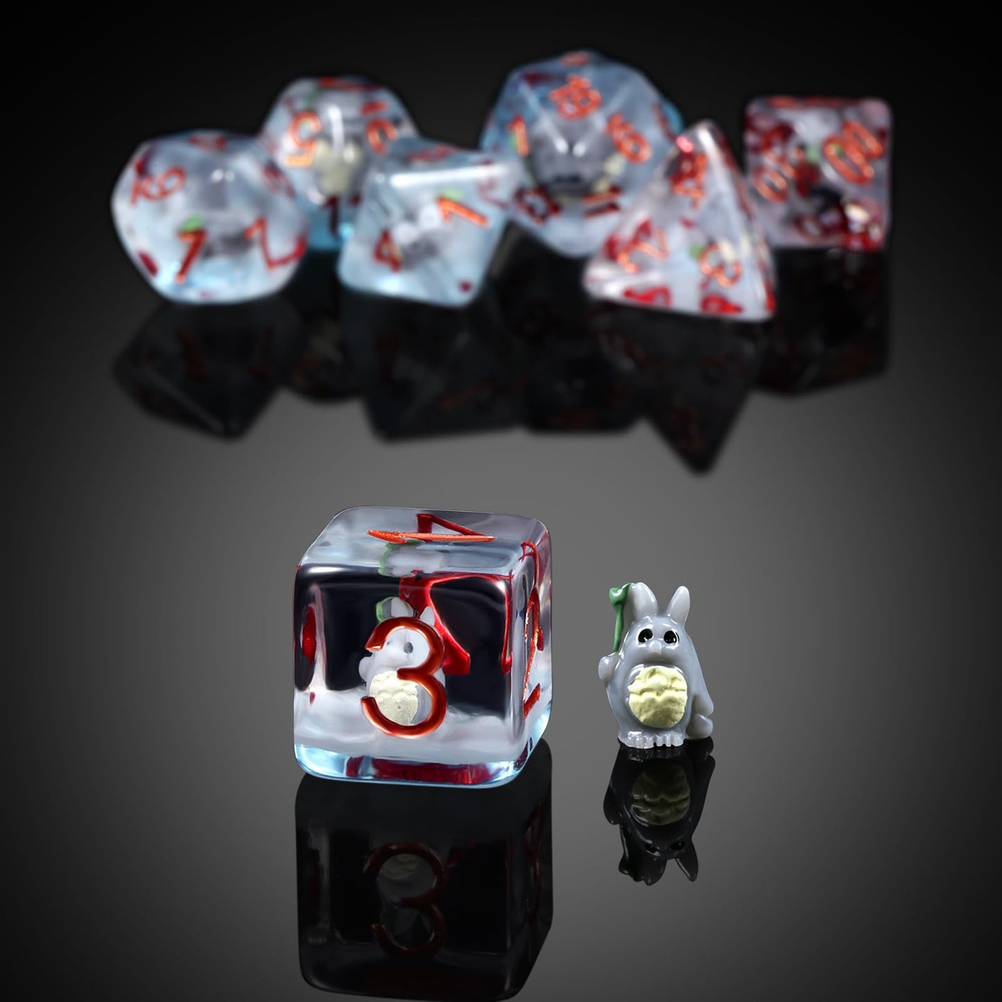 Totoro DND Dice Set, DNDND 7PCS Resin D&D Dice with Velvet Bag for Dungeons and Dragons Tabletop Games(Totoro