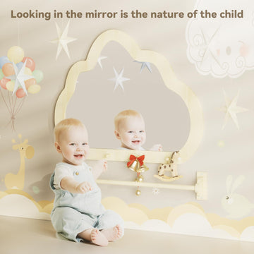 BZBRLZ Montessori Mirror with Bar - Adjustable Infant Mirror for Toddlers 6-18 Months, Easy Assembly Natural Frame, 22L x 0.8W