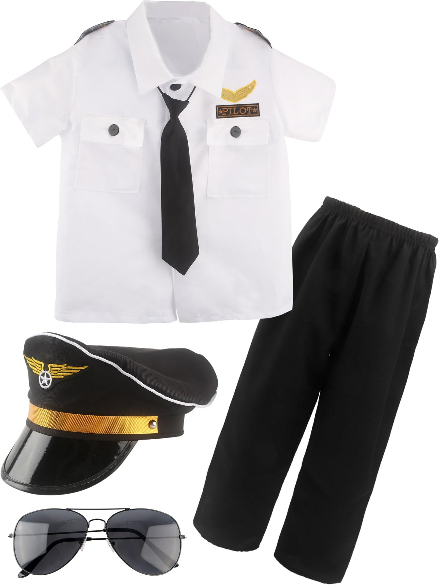 Children Pilot Costume Set Captain Uniform Dress Up For Kids Boys Halloween Cosplay Pretend Role Play Party