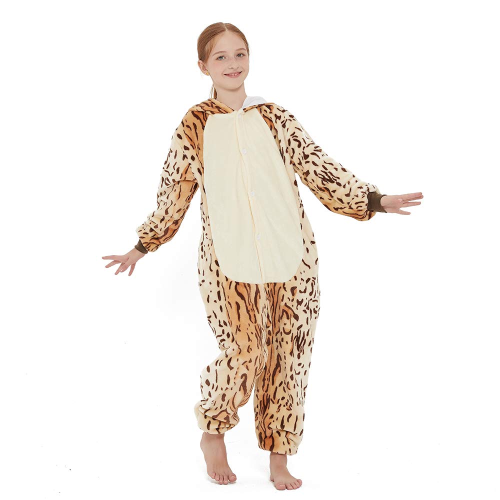 Acogna Cat Onesie Kids Animal Girls Costume Pajama Holiday Halloween Christmas Fleece Sleepwear Cosplay Suit, 140
