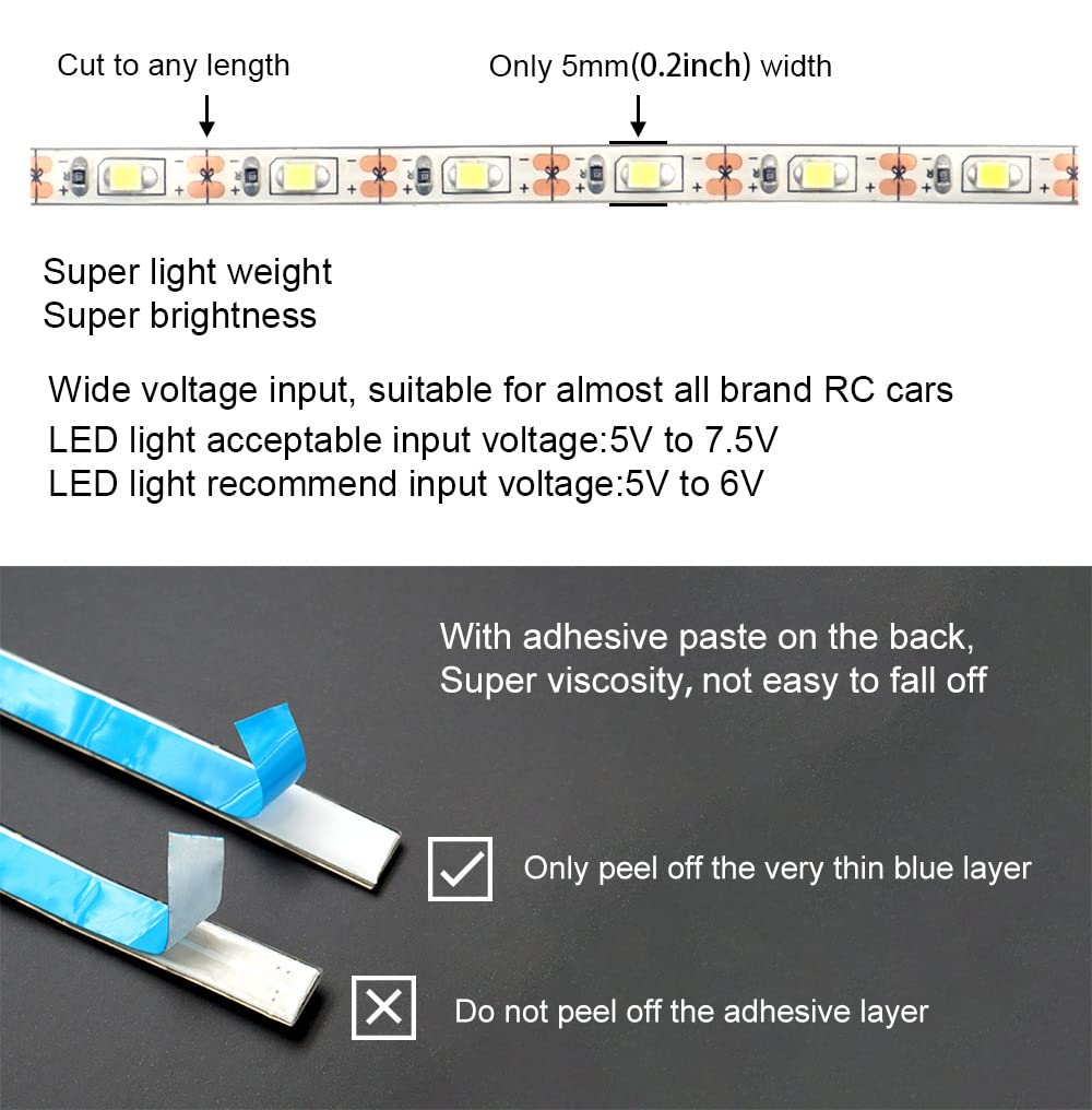 elechawk Waterproof LED Light Strips for RC Cars Trucks Airplanes Boats Drones Fixed Wing AR Wing Model Underglow Light (White)