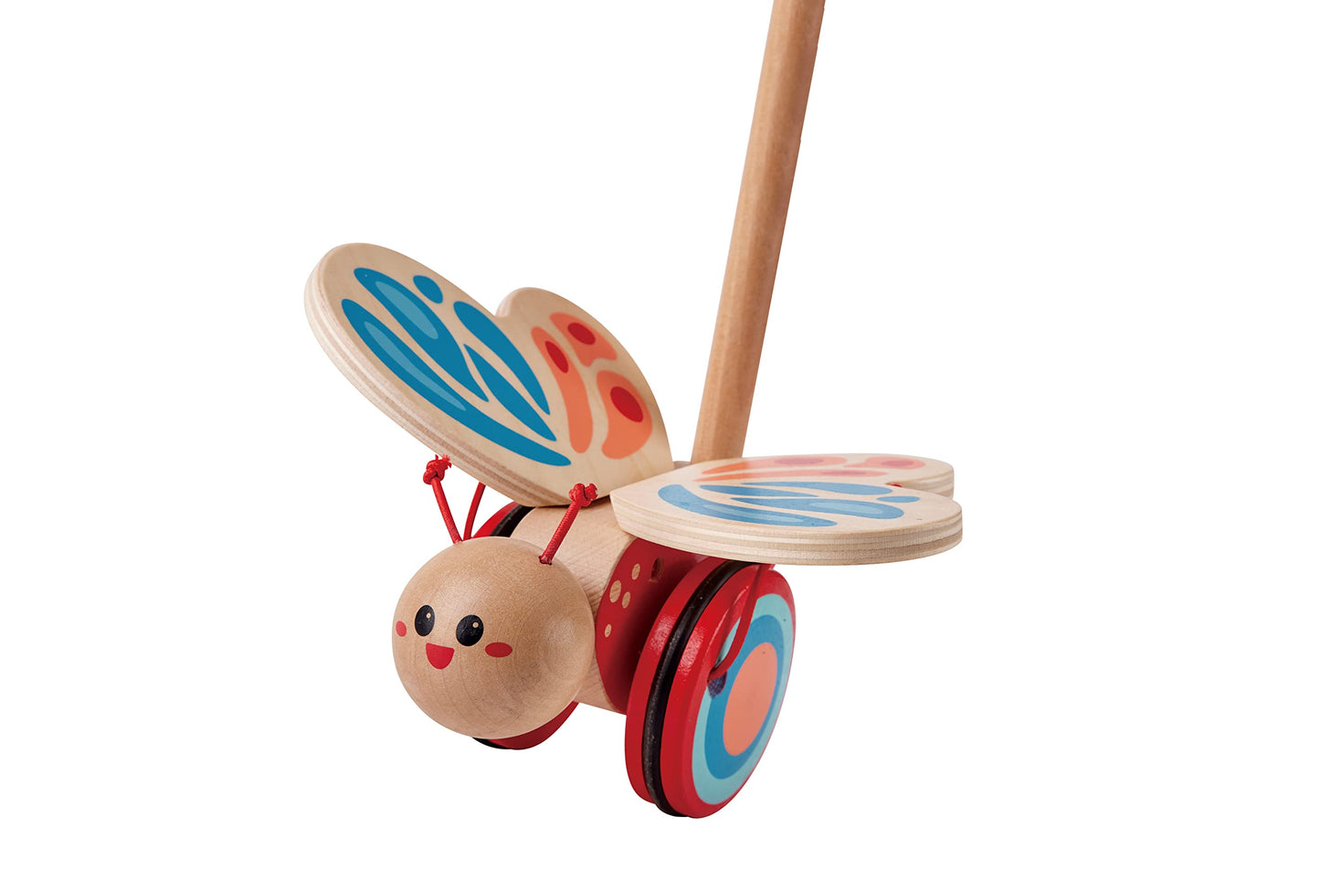 Award Winning Hape Butterfly Wooden Push And Pull Walking Toy, L: 6.3, W: 5.8, H: 22.2 Inch, Red