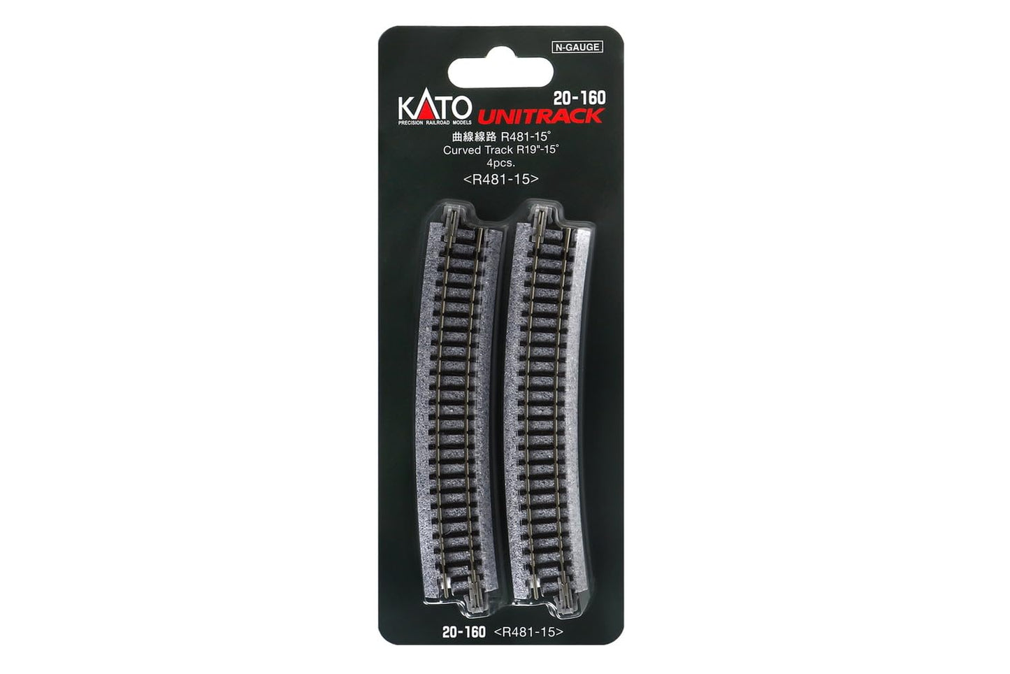 Kato USA Model Train Products Unitrack, 481mm (19'') Radius 15-Degree Curve Track (4-Piece)