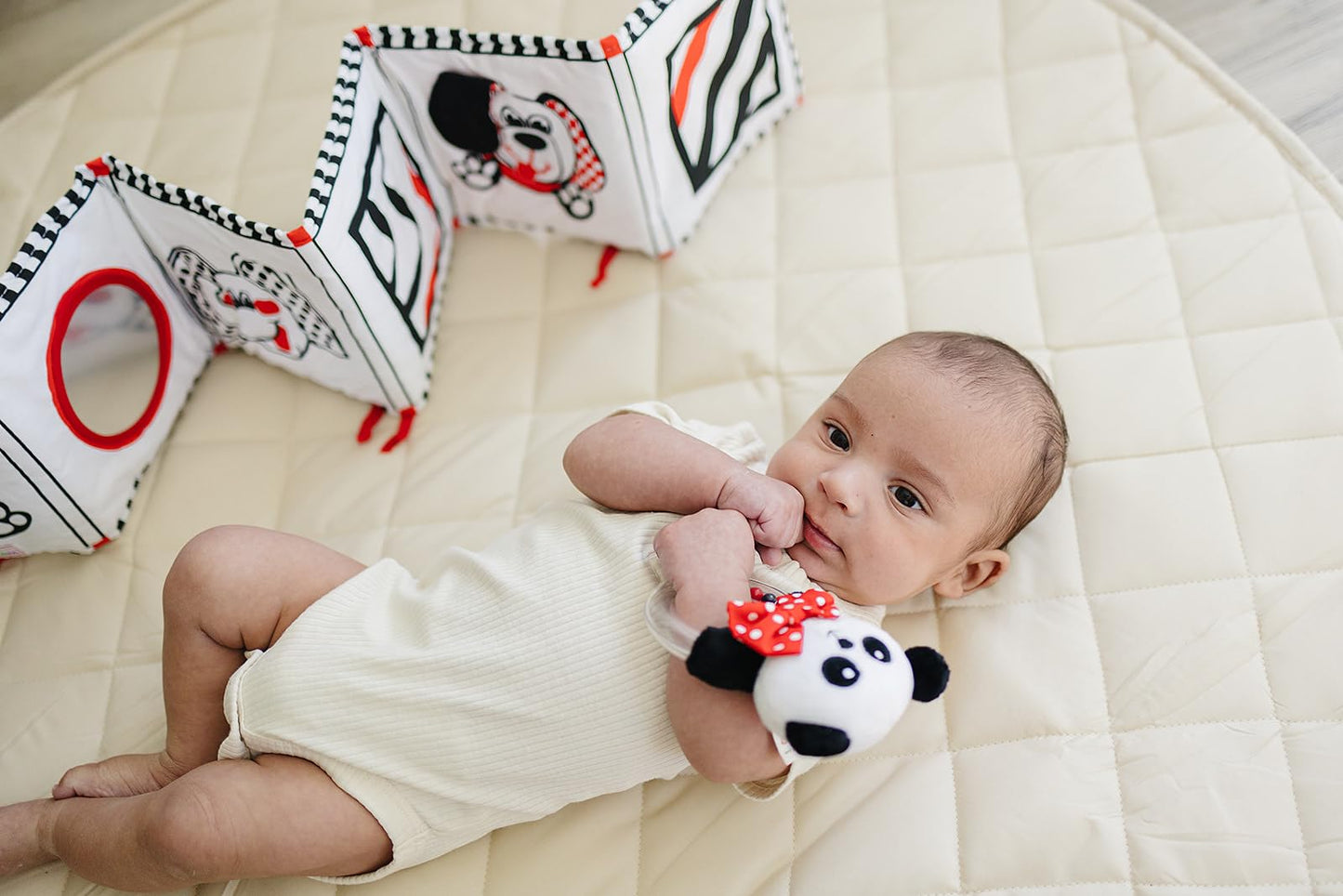 Baby Rattle In High-Contrast Black, White, Red - 5'' Tall - Baby Rattle With Cute Panda Face - Perfect Size For Small Hands - Te