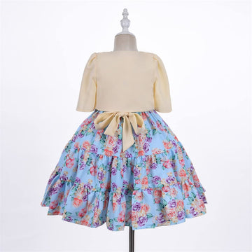 Cosplay Life Floral Dress for Girls and Young mature-themeds Fashion Flower Waistline Kids Party Festival Dress Ages 5-9 Years Old (Blue 8YRS)