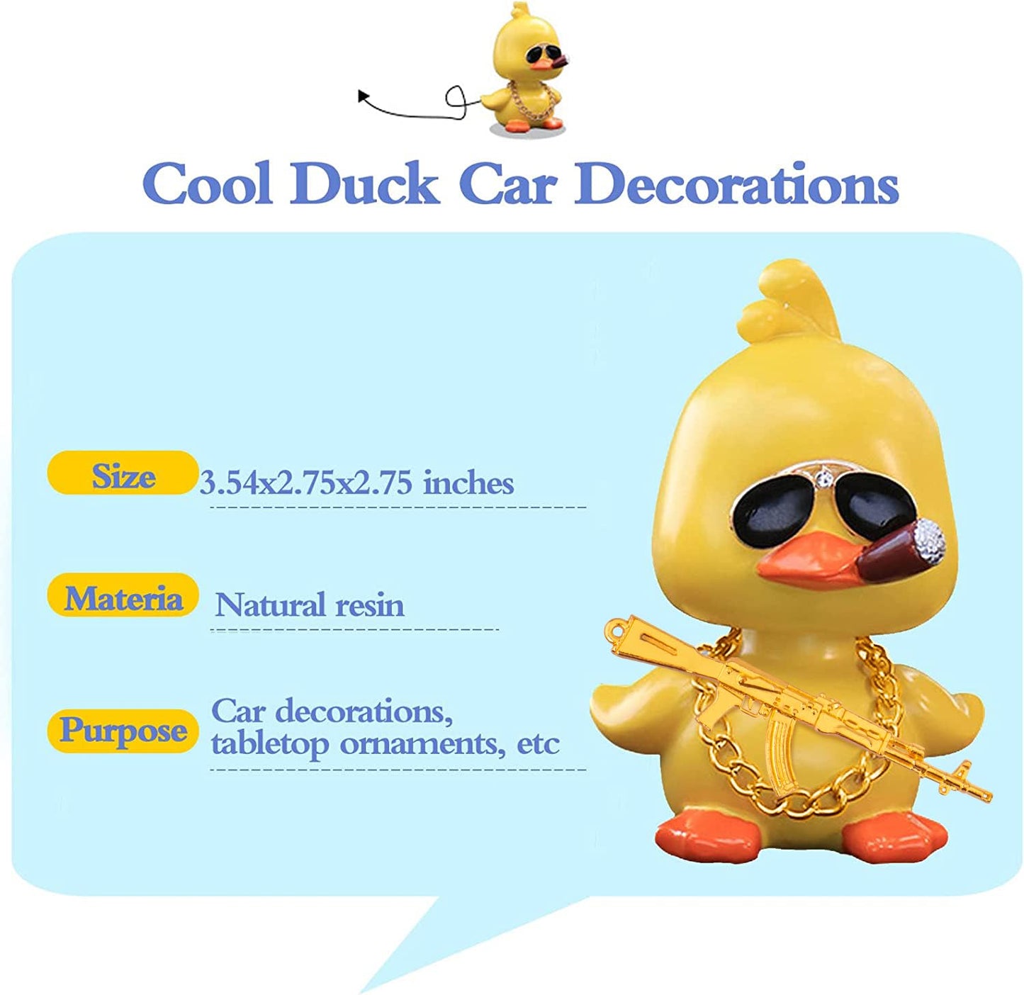wonuu Bobble Head Duck Doll - Cute Car Dashboard Decor with Glasses & Necklace, Yellow Shaking Head Ornament, Duck Cool