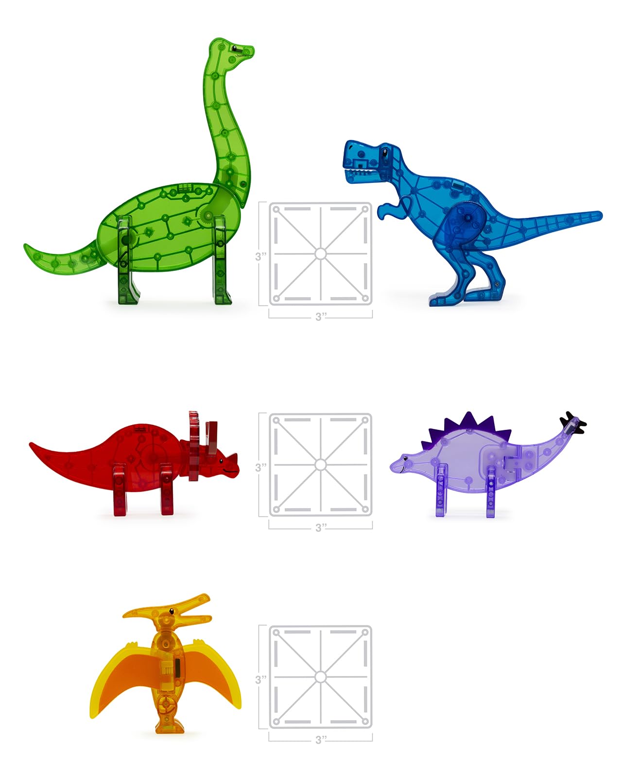 Magna-Tiles Dinos 5-Piece Magnetic Construction Set, The Original Magnetic Building Brand