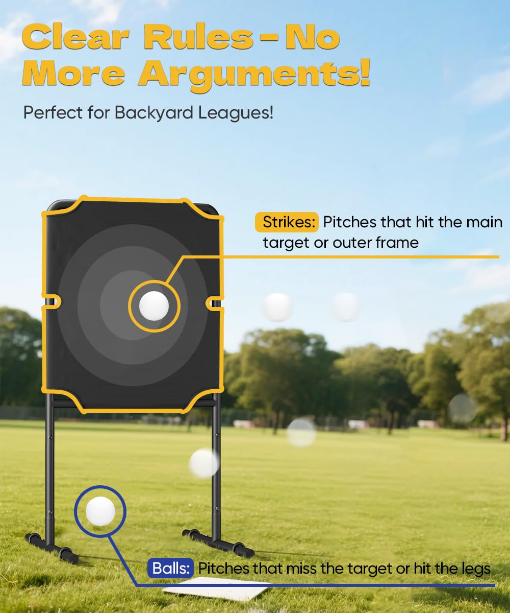 Tigerden Baseball Strike Zone Target - Portable Pitching Stand, Metal Frame, 28"x30", Black, Ideal for Outdoor Training