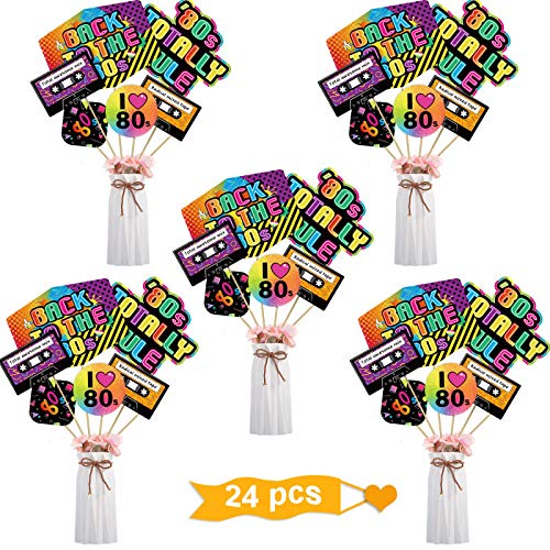 24 Pieces 80'S Retro Decorations 1980'S Centerpiece Sticks Baby Shower Or Birthday Party Centerpiece Sticks Table Toppers Photo Booth Props