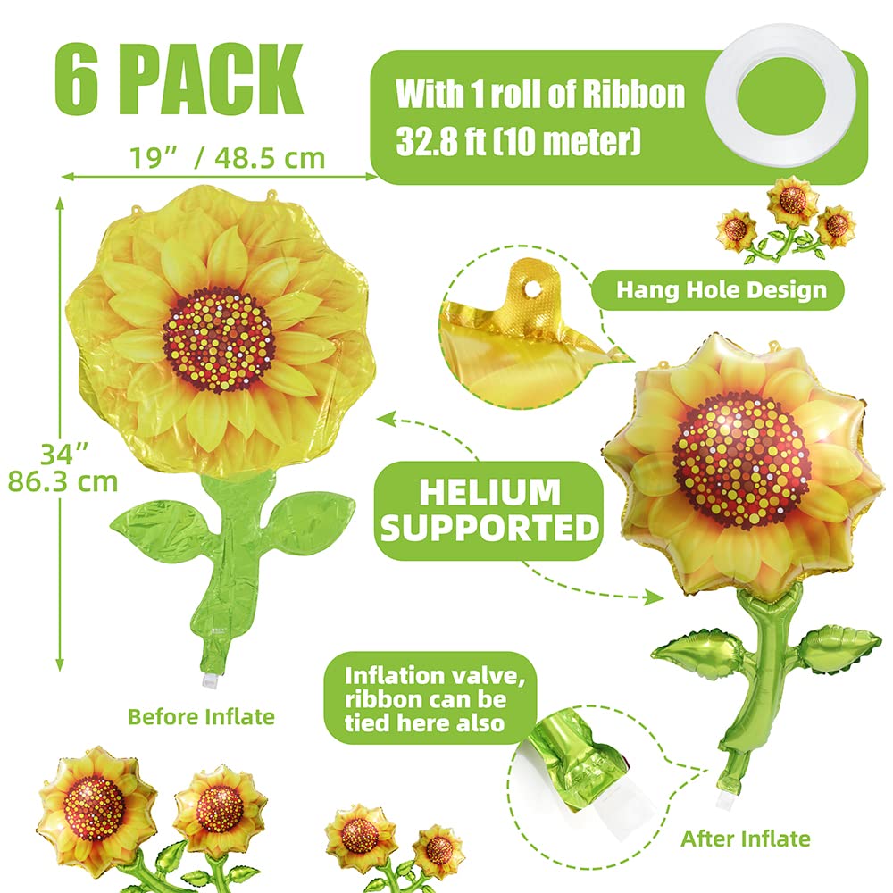3D Big 34'' Yellow Sunflower Sunshine Balloons Spring Summer Floral Sunflower Party Decorations Sunflower Themed Mylar Foil Ball