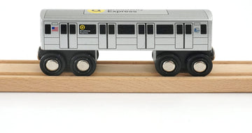 Muni Pals Munipals New York City Subway Wooden Railway (B Division) Q Train/Broadway Express–Child Safe And Tested Wood Toy Train