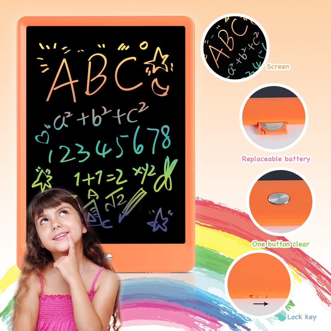Orsen Lcd Writing Tablet 10 Inch, Colorful Doodle Board Drawing Tablet, Erasable Reusable Writing Pad, Educational For 3-6 Year