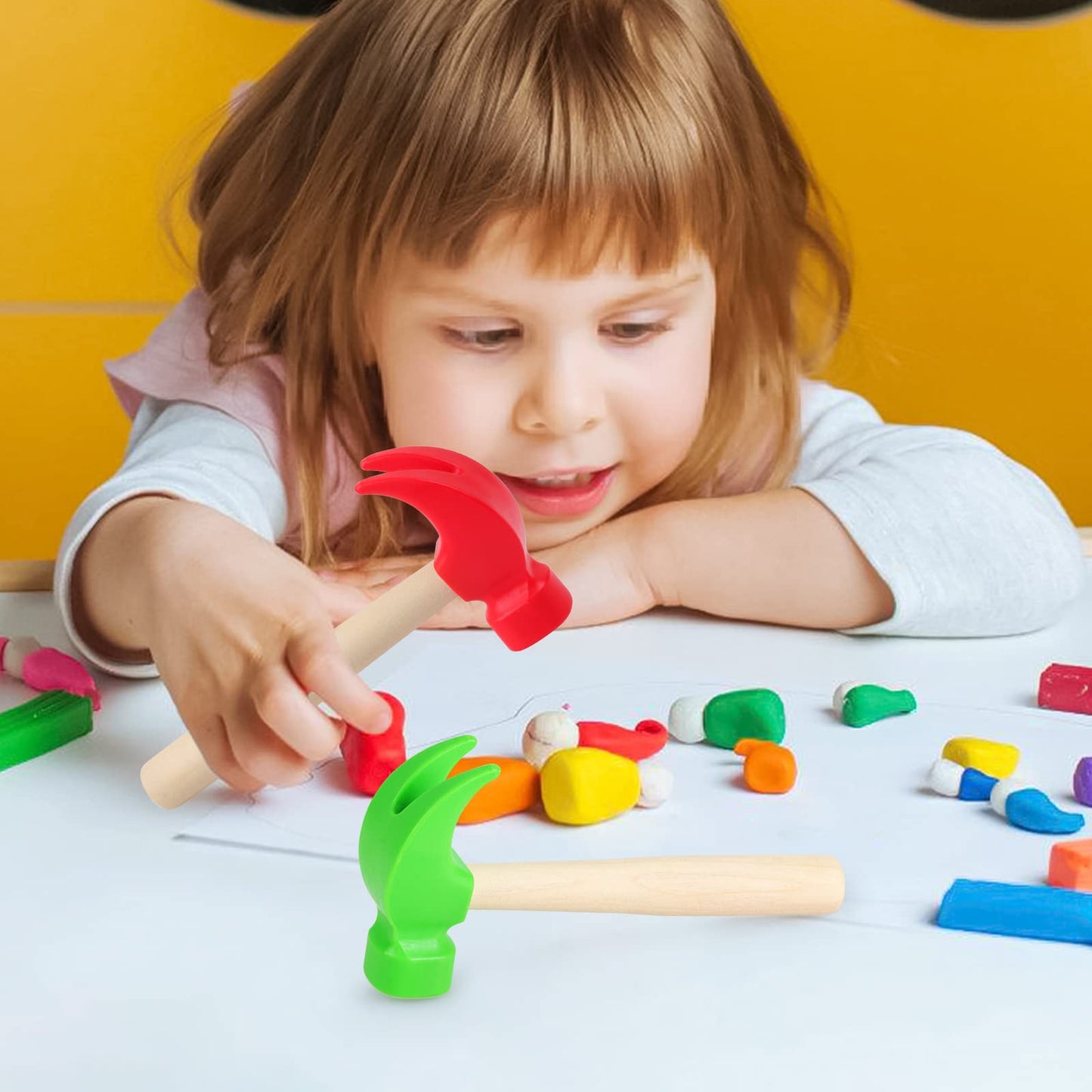 2 Pack Wooden Hammer Toys Simulation Hammers Maintenance Tools Educational Toys For Kids Birthday Party Games Supplies (Red + Green)