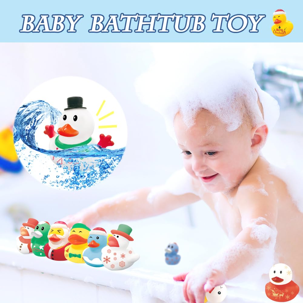 24Pcs Christmas Rubber Ducks,Mini Christmas Ducks Bath Toys Assorted Duckies (2'') For Kids,Christmas Party Favors,Christmas Sto