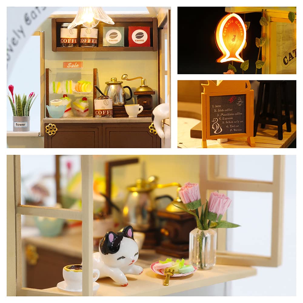 Lannso DIY Dollhouse Miniature Wooden Furniture Kit Doll House Kit with Dust Proof Cover and Music Box Mini Handmade Wooden Dollhouse Toys for mature-themed Gift (M2111)