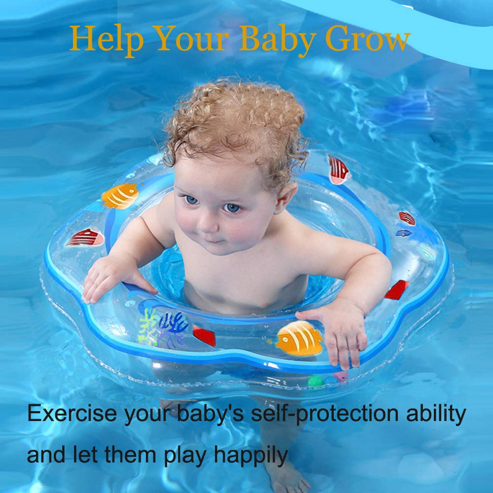 Easyva Baby Swimming Float Ring, Blue PVC with Safety Seat, Small, Double Airbag for 12-48 Months, Ideal for Swim Training and Bathing