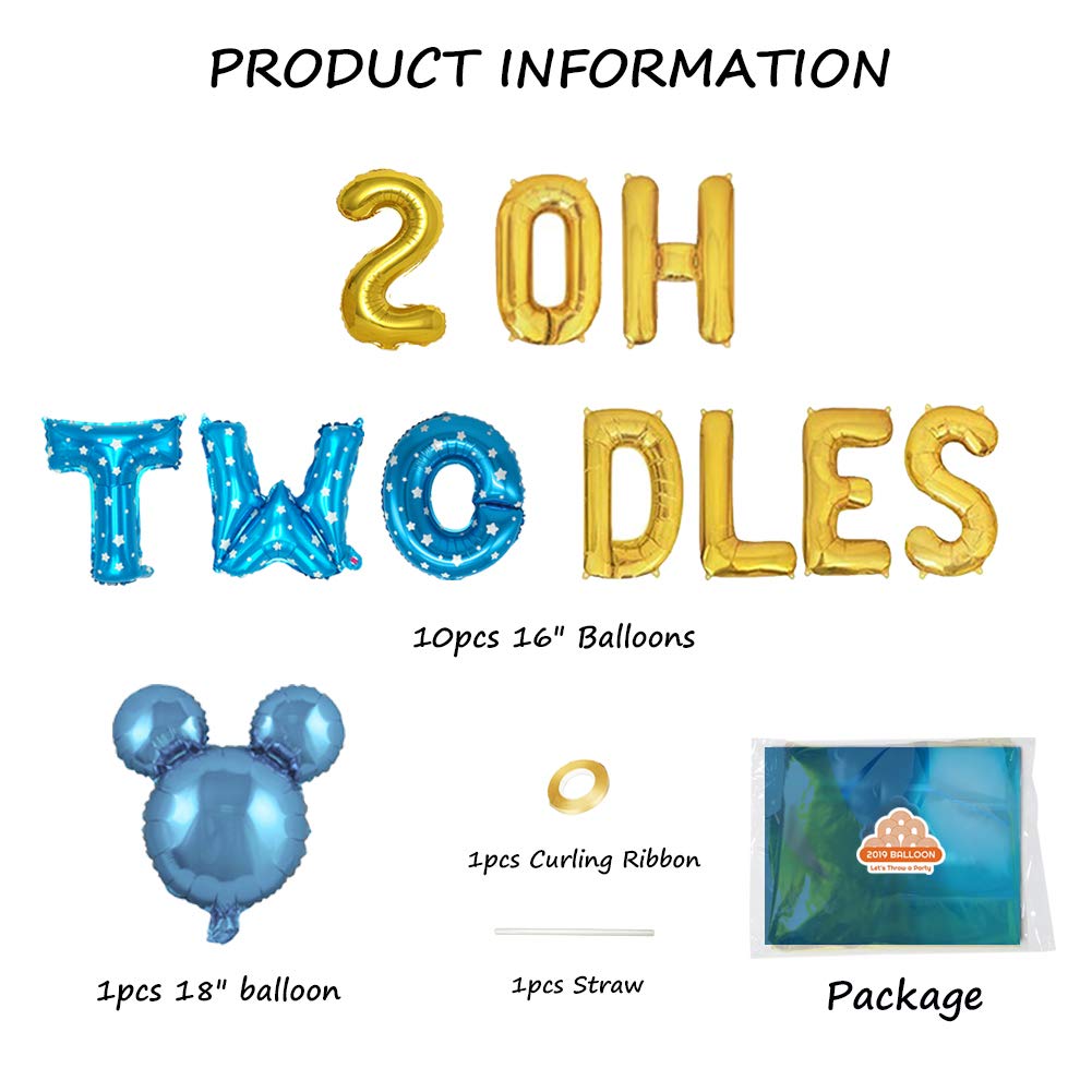 Oh Twodles Birthday Balloons, Blue Oh Twodles Balloon Birthday Banner Mickey Mouse Party Supplies Number 2 Balloon For 2Nd Secon