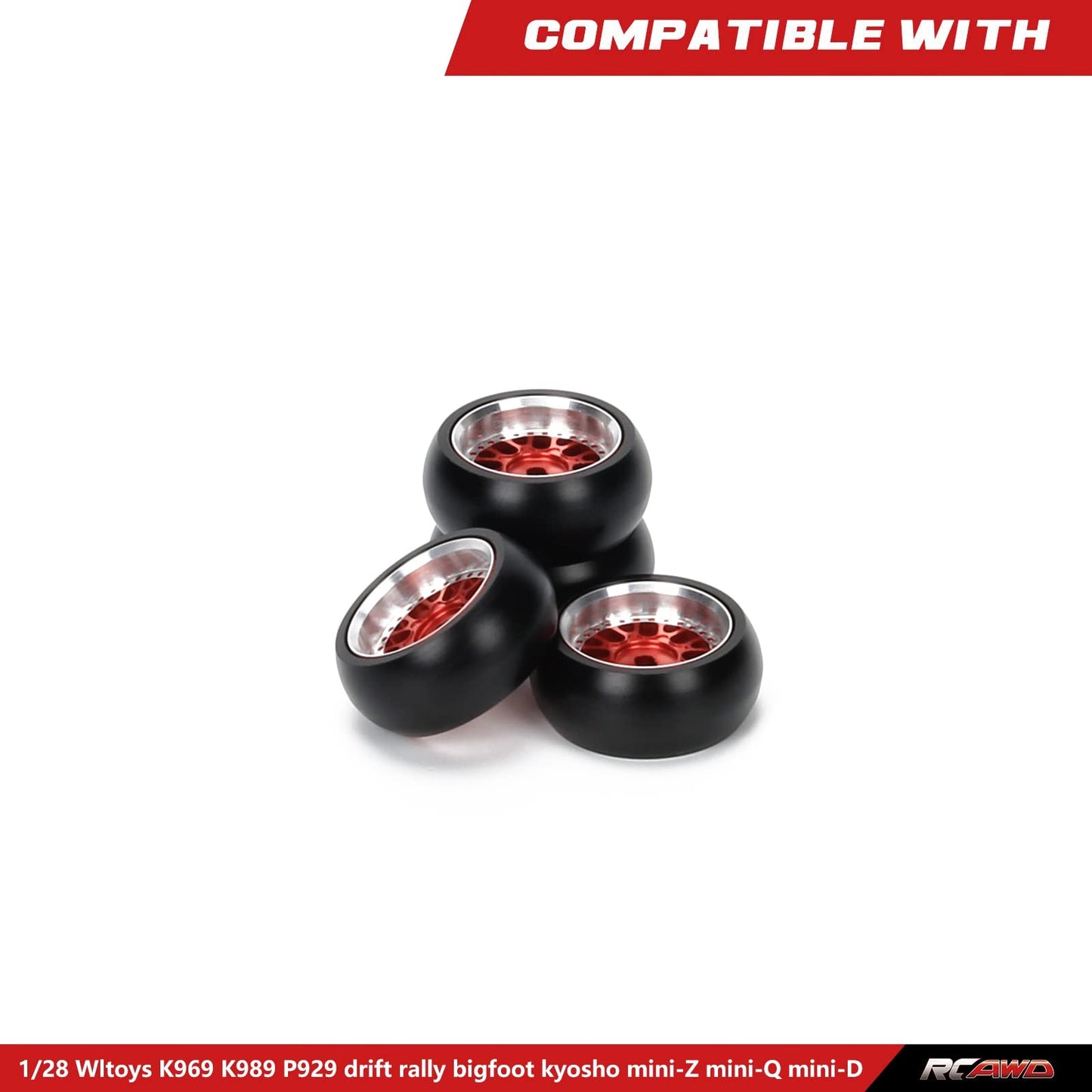 RCAWD RC Rims and Tires for 1/28 Wltoys Kyosho Mini-Z, Mini-Q, Mini-D, K969 K989 P929 Drift Rally Upgrades, No More Glue RC Whee