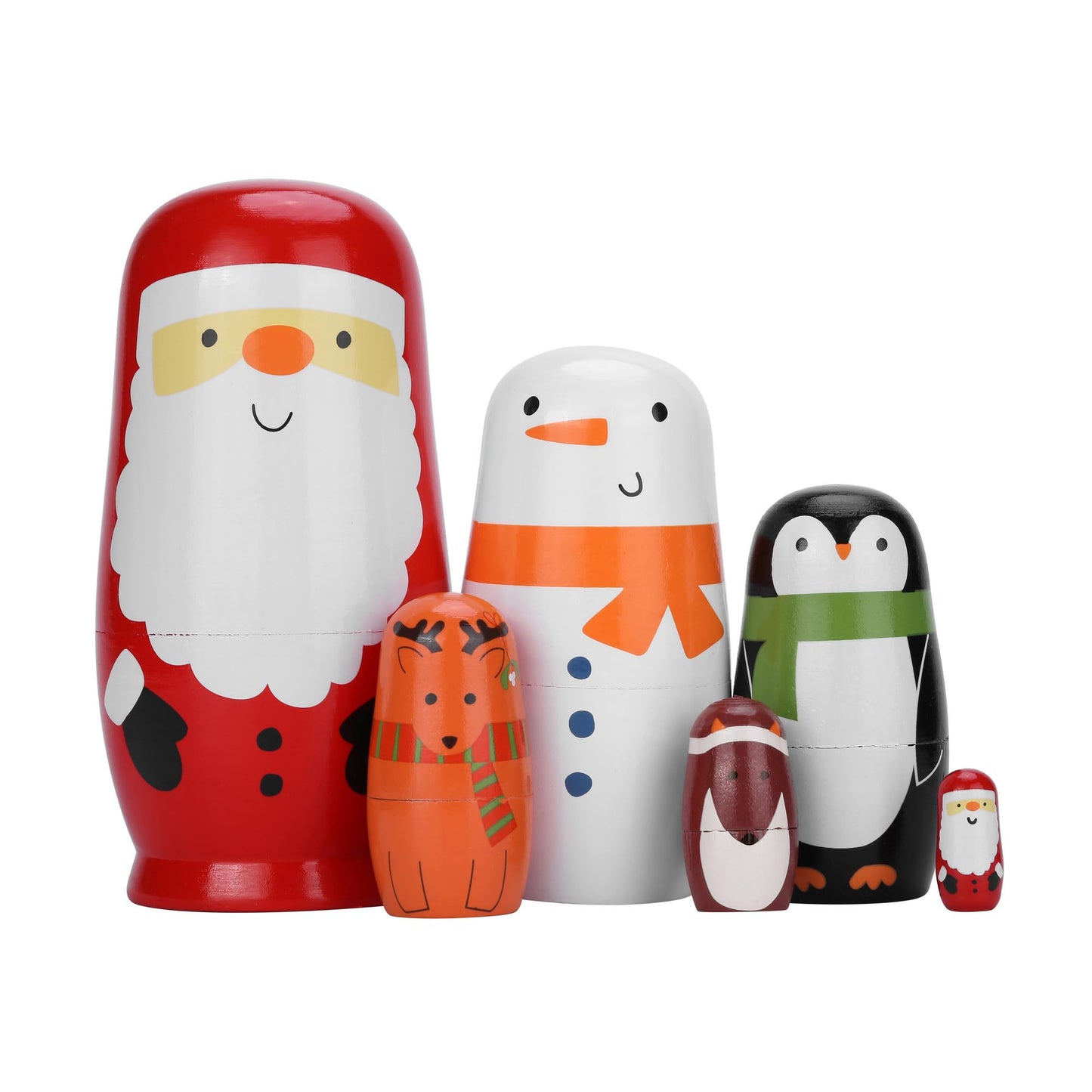 Yoption 6Pcs Christmas Russian Nesting Dolls, Handmade Wooden Santa Claus Snowman Matryoshka Dolls Gift For Kids Christmas Birth