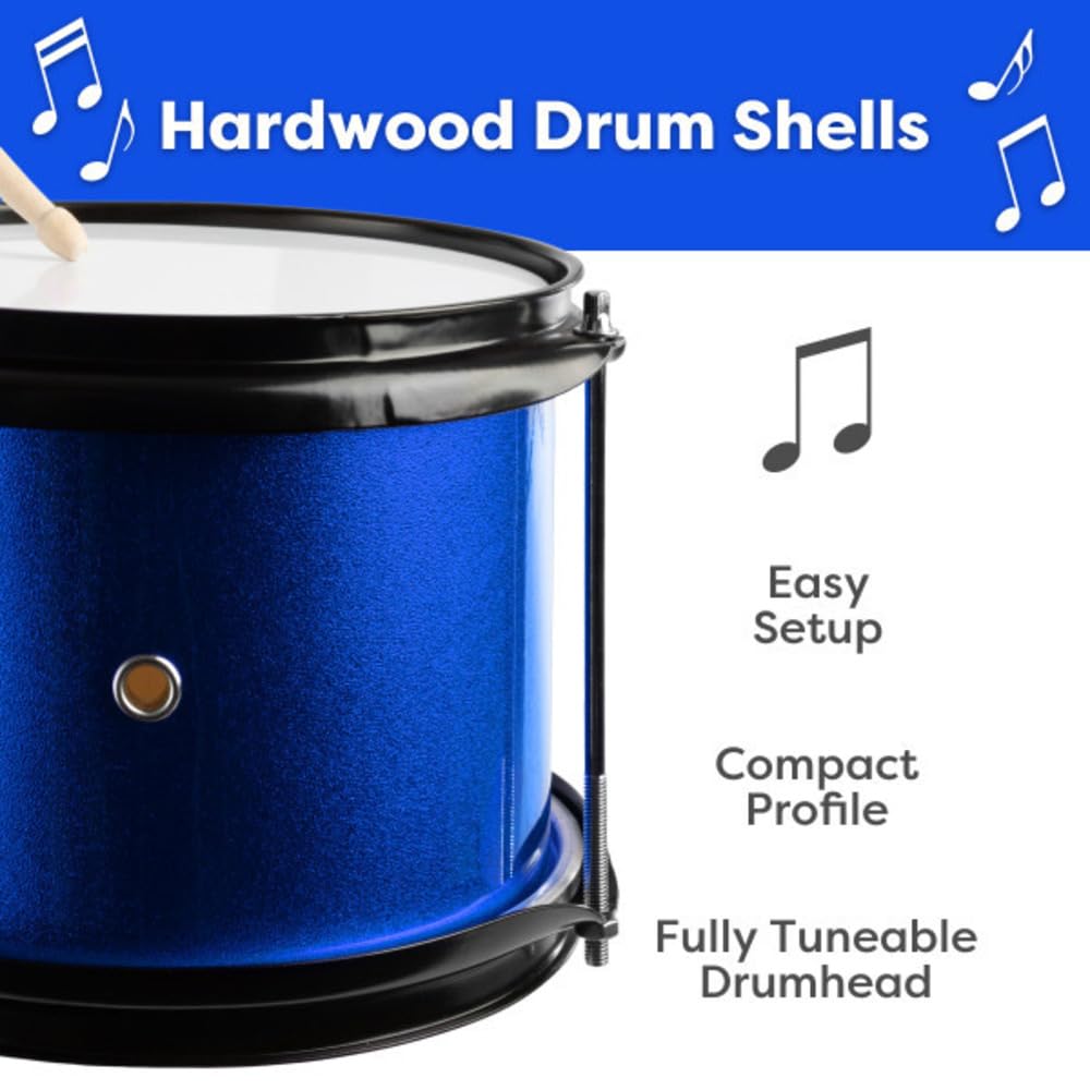 Hey Play Kids 3-Piece Drum Set - Kit With Cymbal, 2 Toms, Bass And Pedal, Drumsticks And Throne - Beginner Musical Instruments (