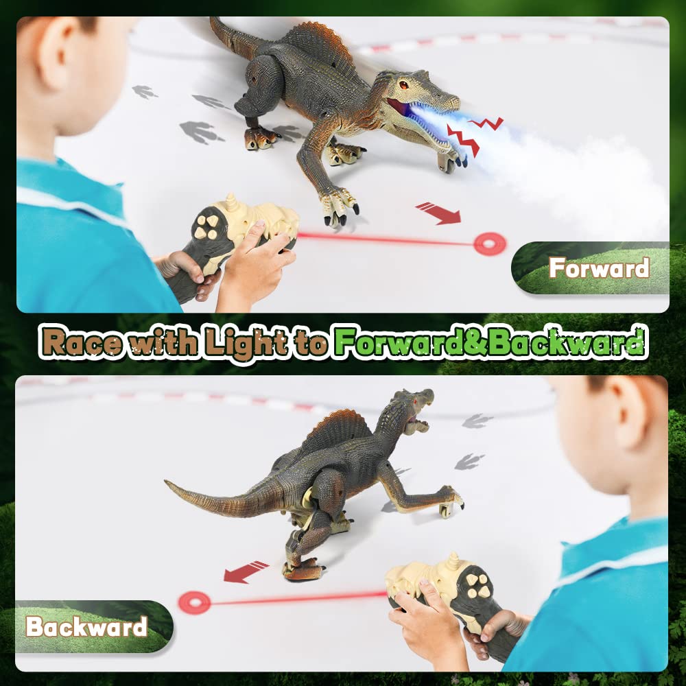 Fruse Remote Control Dinosaur Toys,Electric Rc Spinosaurus W/Light Tracing & Spray Mist,Dinosaur Robot Toys Powered By Rechargeable Battery,Jurassic Dinosaur Toys For Boys Girls Kids Age 3 4 5 6 7 8