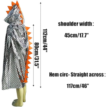 Qiaoniuniu Dinosaur Cape Dragon Hooded Cloak Halloween Costume Boy Girl Toddler Dress Up Clothes 3-8 Years Old Color Silver