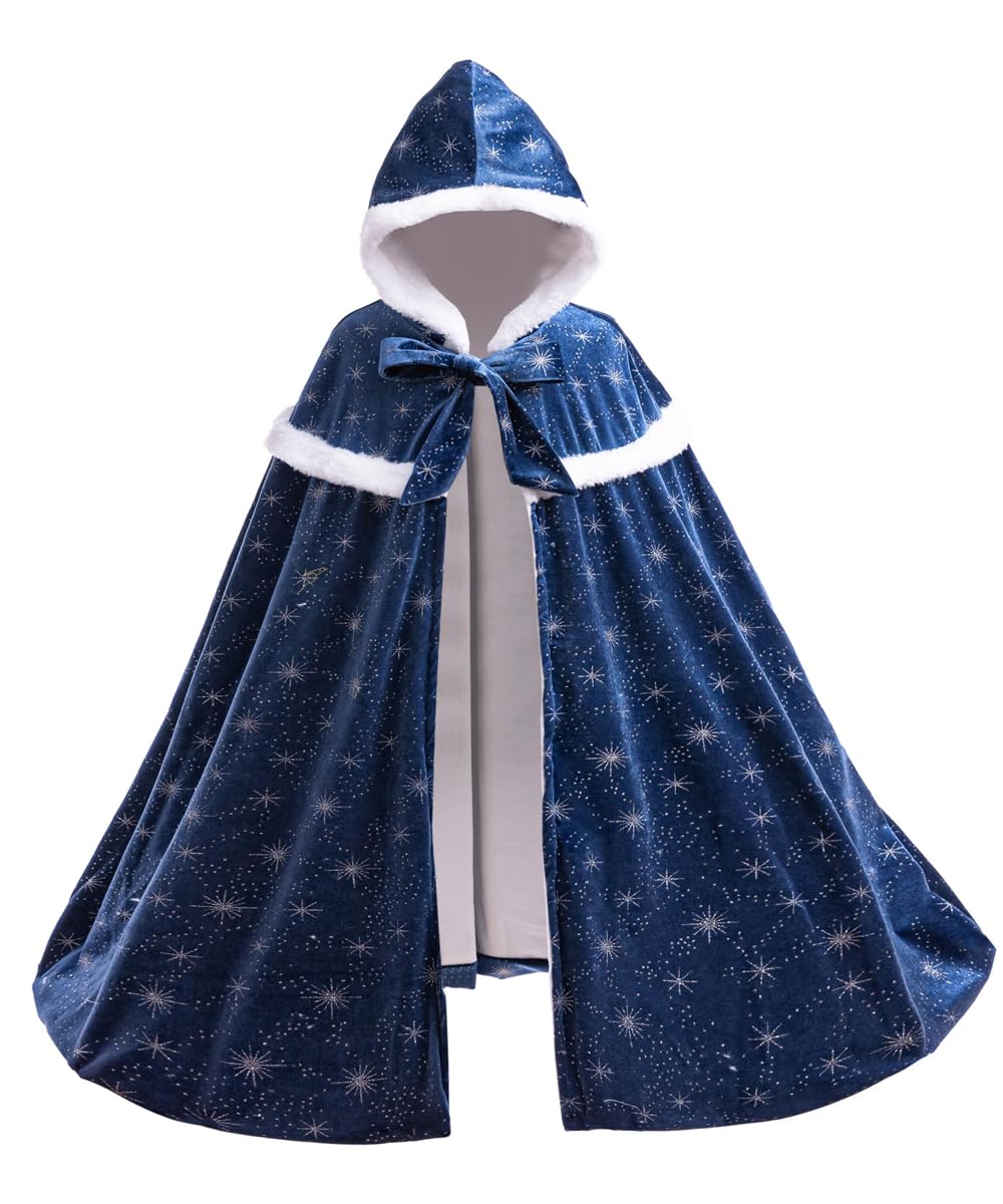 Purfeel 2024 Girls Fleece Warm Hooded Cape Kids Princess Cape For Elsa 7-10Years