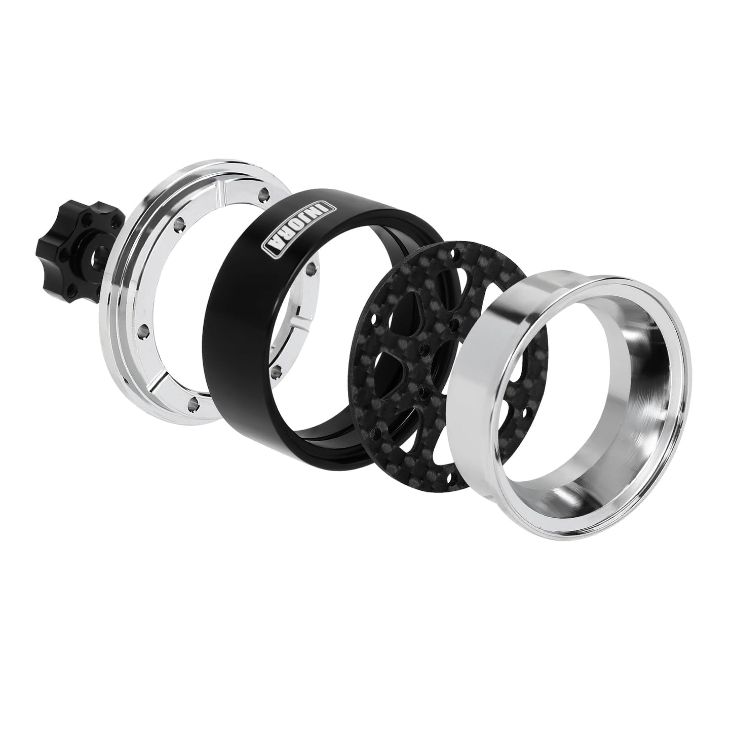 INJORA ModuWheel 1.3 beadlock Negative Offset Wheels with 8-Spoke, Replaceable Carbon Fiber Modular, for 1/18 1/24 RC Crawler (S