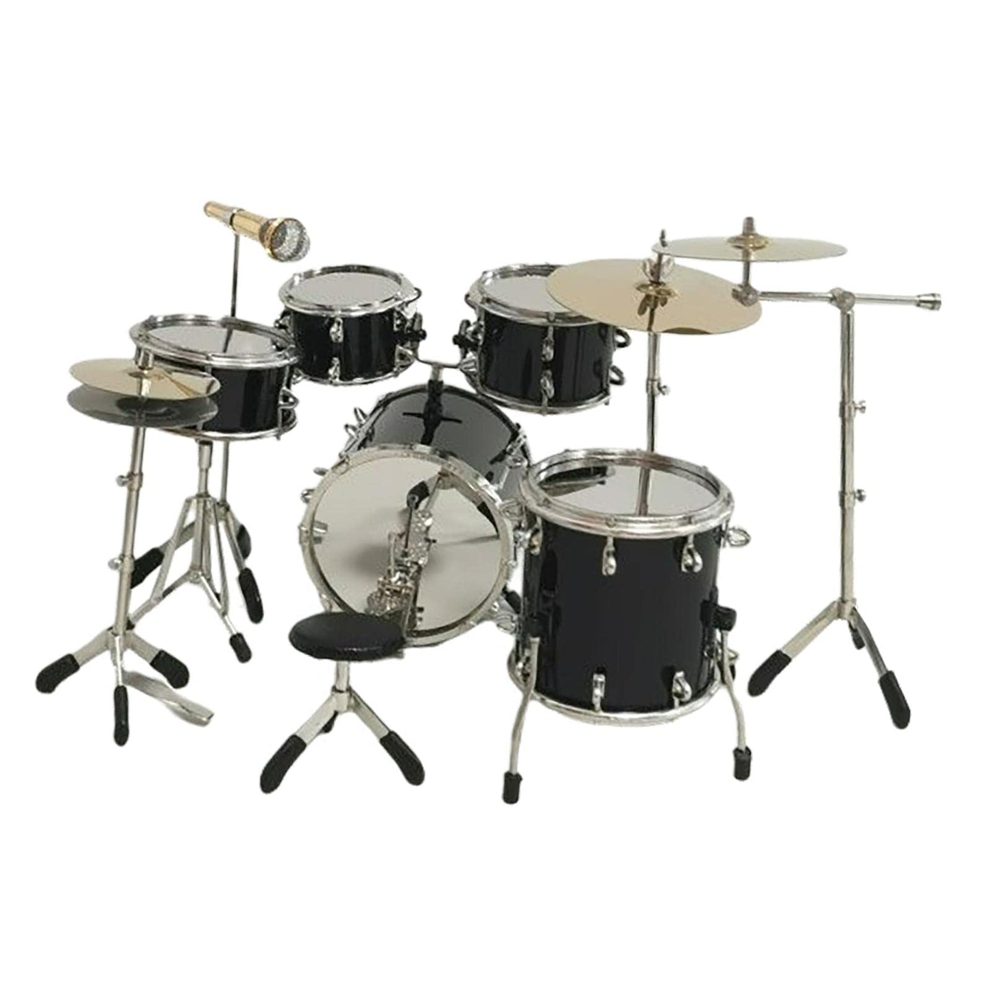 Ujeavette 8X Realistic Mini Drum Set Music Instrument Accessories For Dollhouse Black