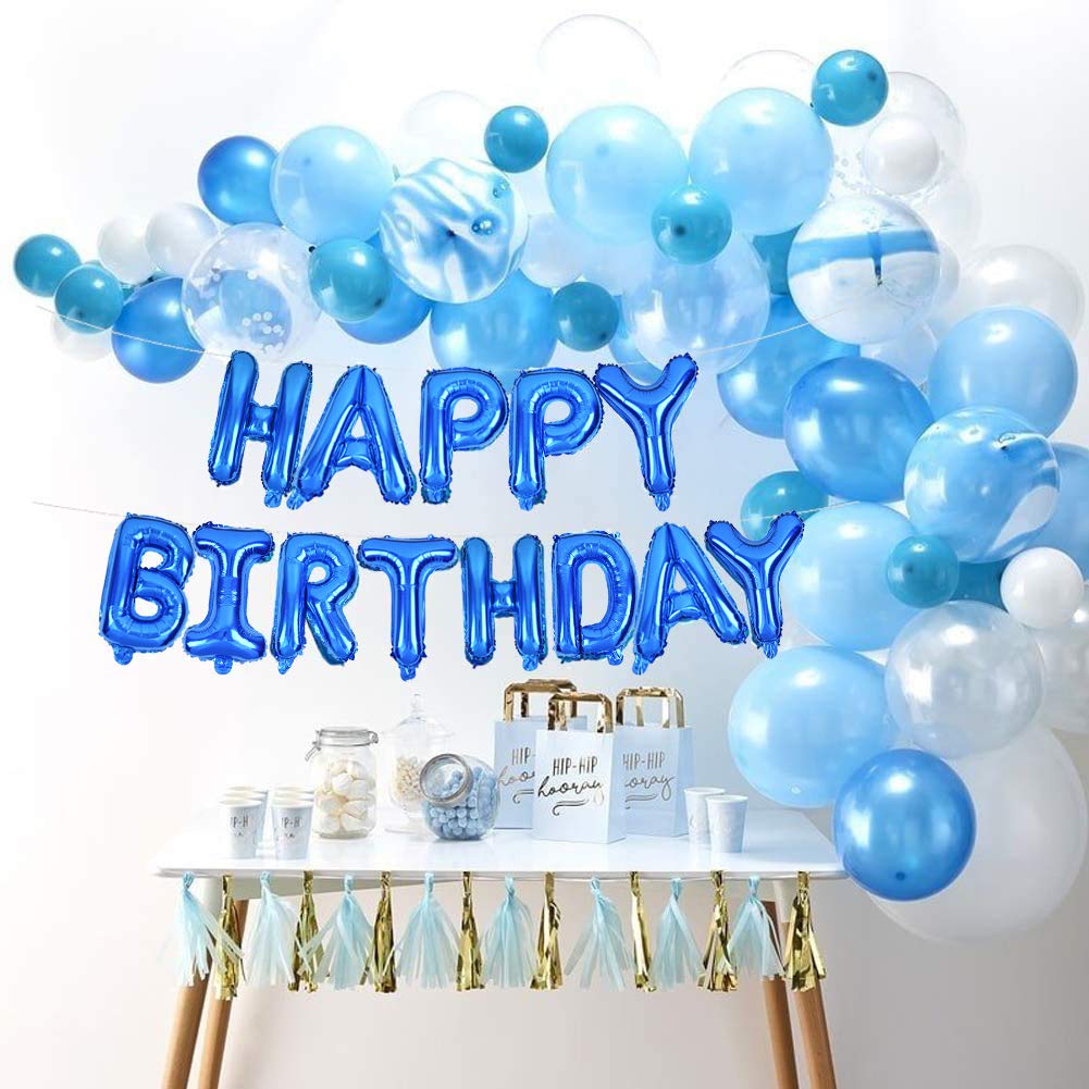 Toniful Blue Happy Birthday Balloons 16 Inch Mylar Foil Letters Birthday Sign Banner Balloon Bunting Reusable Ecofriendly Materi