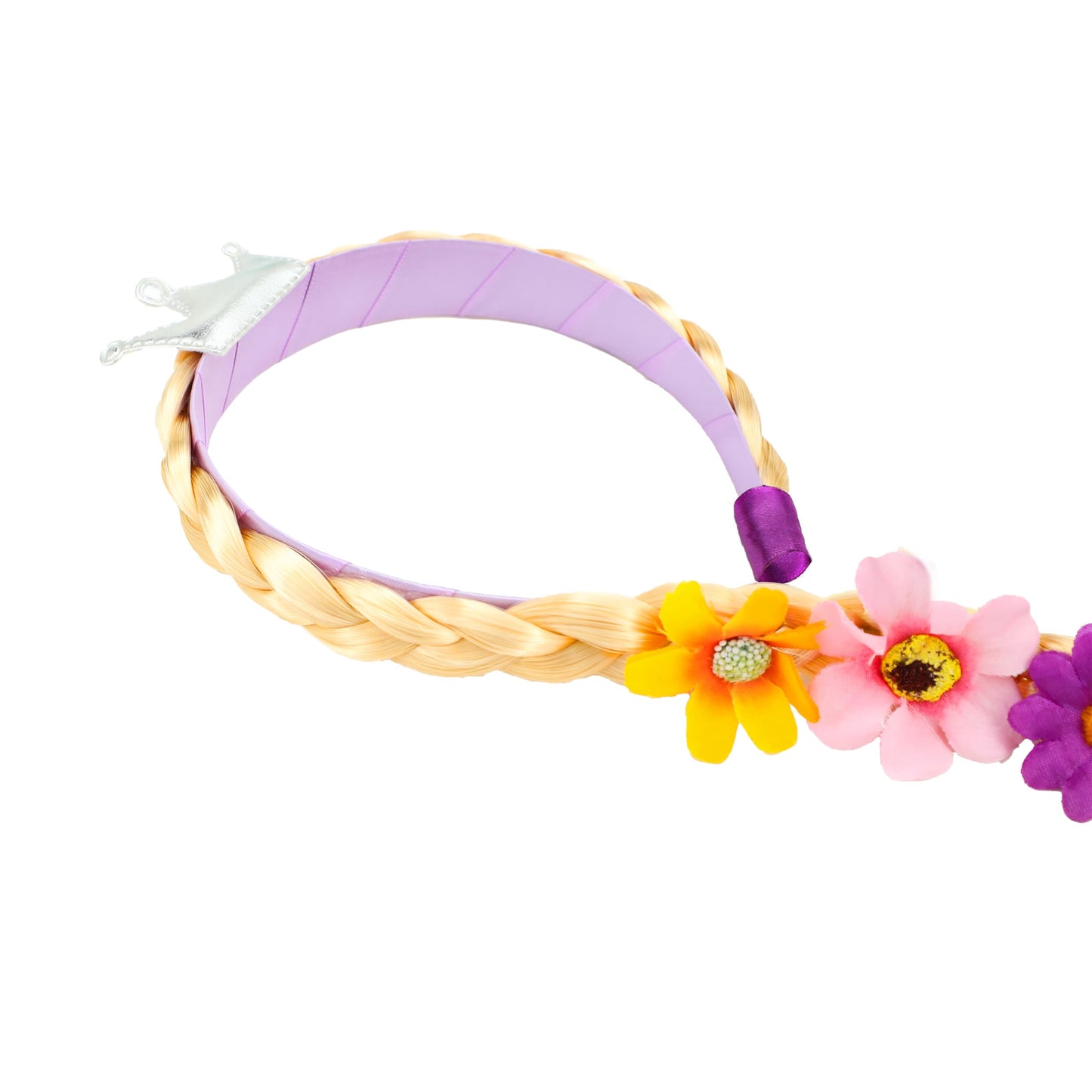 Rabtero Girls Halloween Costume Wig, Rapunzel Hair For Toddler Girls, Tangled Wig Braid Headband With Tiara And Colorful Flowers